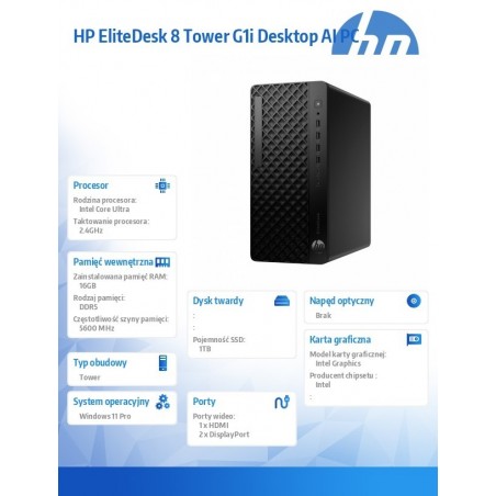 Komputer EliteDesk 8 Tower G1i U7-265 1TB/16GB/W11P A55S0ET Komputer EliteDesk 8 Tower G1i U7-265 1TB/16GB/W11P A55S0ET