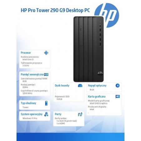 Komputer Pro Tower 290 G9 i3-14100 512GB/8GB/W11P B6ZA9ET Komputer Pro Tower 290 G9 i3-14100 512GB/8GB/W11P B6ZA9ET