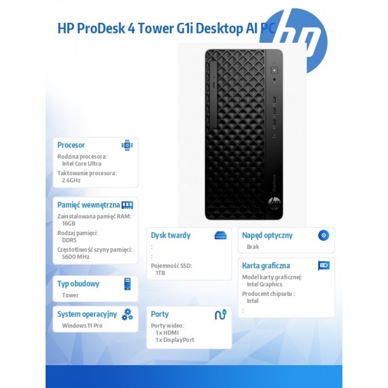ProDesk 4 Tower G1i Desktop AI PC U7-265 1TB/16/W11P      9H7U8ET 
