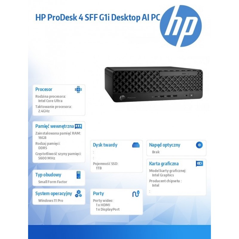 Komputer ProDesk 4 SSF G1i U7-265 1TB/16GB/W11P      9H7U7ET