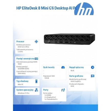 Komputer EliteDesk 8 Mini G1i U5-235T 512GB/16GB/W11P 998Z8ET Komputer EliteDesk 8 Mini G1i U5-235T 512GB/16GB/W11P 998Z8ET