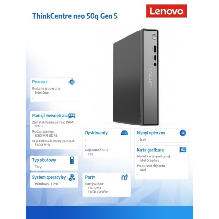Komputer ThinkCentre Neo 50q Tiny G5 13B9000MPB W11Pro Core 5 210H/16GB/1TB/INT/3Y OS Komputer ThinkCentre Neo 50q Tiny G5 13B9000MPB W11Pro Core 5 210H/16GB/1TB/INT/3Y OS