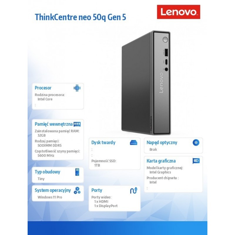 Komputer ThinkCentre Neo 50q Tiny G5 13B9001FPB W11Pro Core 5 210H/32GB/1TB/INT/3YRS OS 