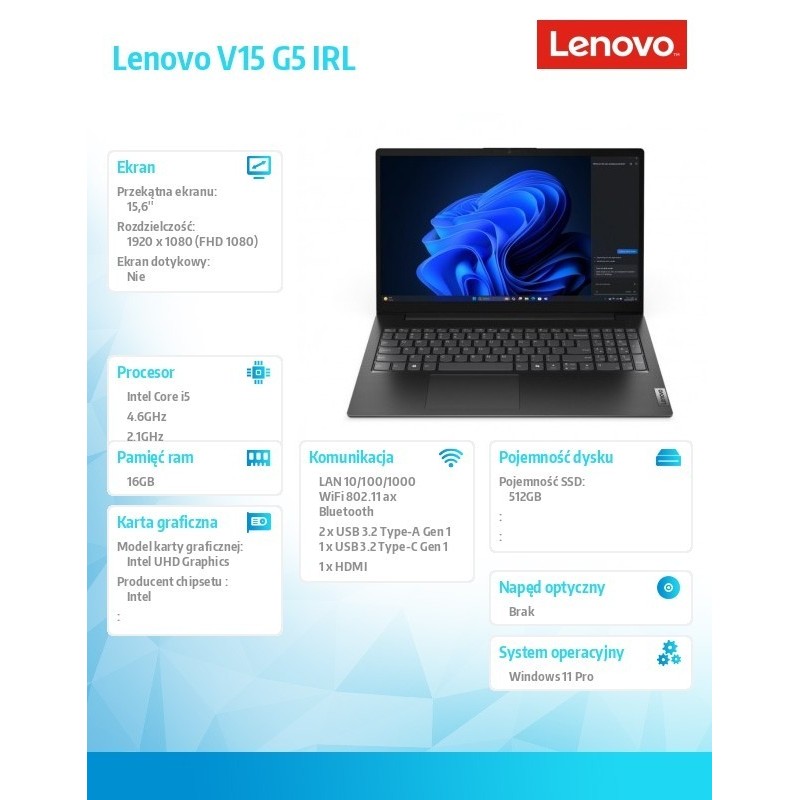 Notebook V15 G5 83GW009APB W11Pro i5-13420H/16GB/512GB/INT/15.6 FHF/Business Black/3YRS OS 