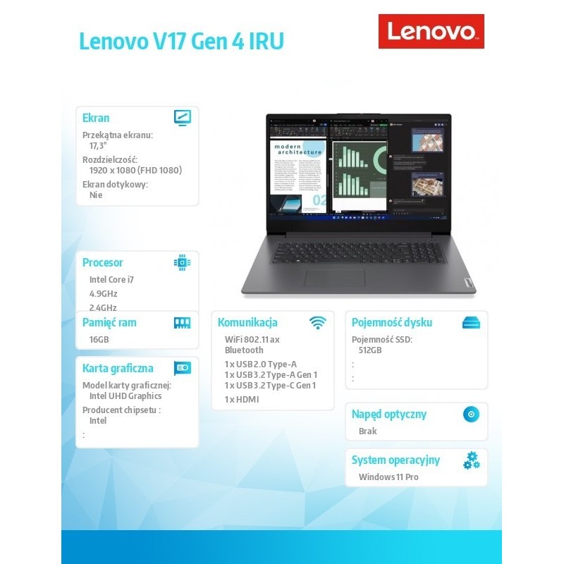 Notebook V17 G4 83A2004HPB W11Pro i7-13620H/2X8GB/512GB/INT/17.3 FHD/Iron Grey/3YRS OS + 2Yr CI 