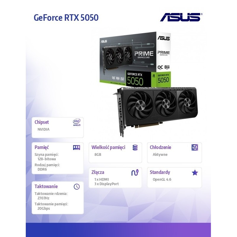 Karta graficzna GeForce RTX 5050 PRIME 8G OC GDDR6 128BIT DP/HDMI 