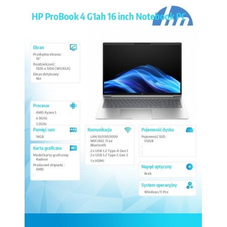 Notebook ProBook 4 G1ah R5-220 512GB/16GB/W11P/16.0 C51HKET Notebook ProBook 4 G1ah R5-220 512GB/16GB/W11P/16.0 C51HKET
