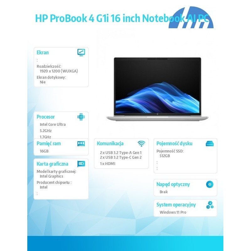 Notebook ProBook 4 G1i U7-255U 512GB/16GB/W11P/16.0 C51MNET Notebook ProBook 4 G1i U7-255U 512GB/16GB/W11P/16.0 C51MNET