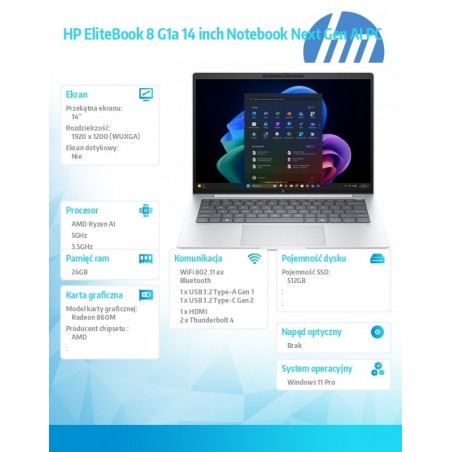 Notebook EliteBook 8 G1a Ryzen AI 7 PRO 350 512GB/24GB/W11P/14.0 C51GTET Notebook EliteBook 8 G1a Ryzen AI 7 PRO 350 512GB/24GB/W11P/14.0 C51GTET