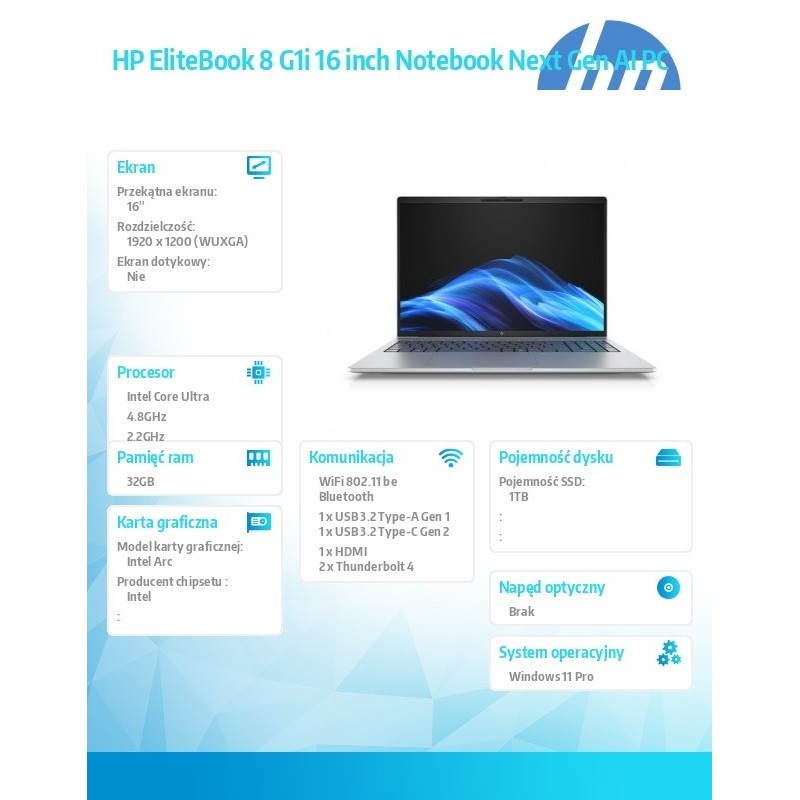 Notebook EliteBook 8 G1i U7-258V 1TB/32GB/W11P/16.0 C51MDET Notebook EliteBook 8 G1i U7-258V 1TB/32GB/W11P/16.0 C51MDET