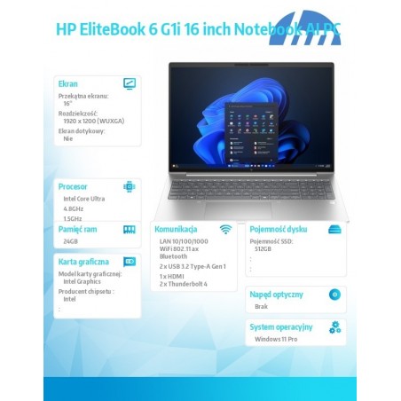 Notebook Elitebook 6 G1i U5-225U 512GB/24GB/W11P/16.0 C51GPET Notebook Elitebook 6 G1i U5-225U 512GB/24GB/W11P/16.0 C51GPET