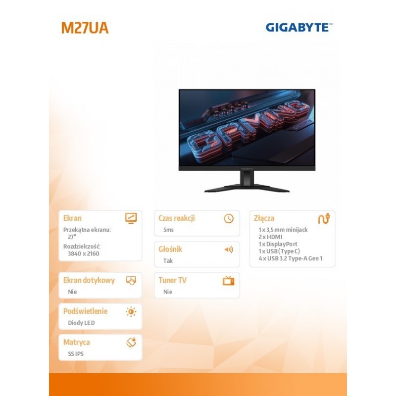 Monitor 27 cali M27UA IPS UHD 2HDMI DP 160Hz Monitor 27 cali M27UA IPS UHD 2HDMI DP 160Hz