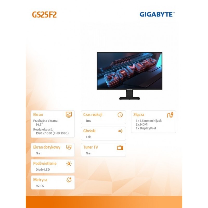 Monitor 24.5 cala GS25F2 IPS FHD HDMI DP 200HZ Monitor 24.5 cala GS25F2 IPS FHD HDMI DP 200HZ
