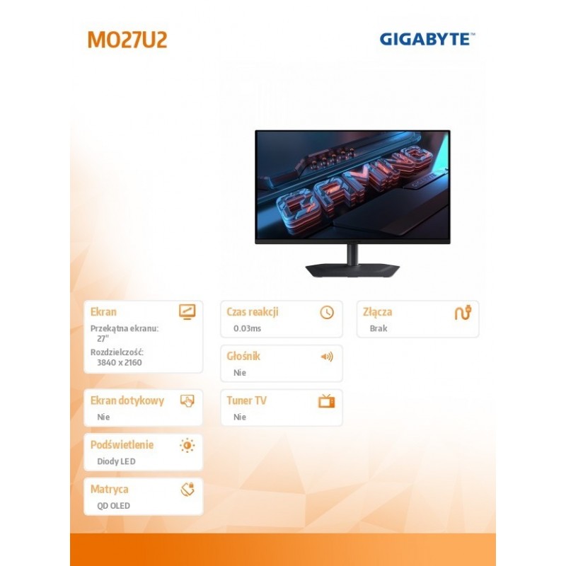 Monitor 27 cali MO27U2 GAMING 4K UHD 240Hz DP HDMI 