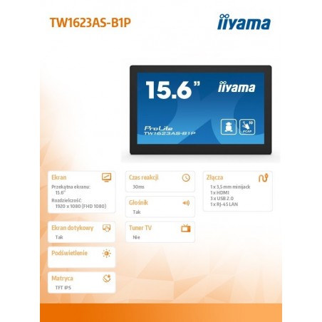 Monitor 16 cali TW1623AS-B3P,10P.DOT.IPS,ANDROID13,WIFI,24/7,RJ45, HDMI,3xUSB,CMS (iiSignage2) Monitor 16 cali TW1623AS-B3P,10P.DOT.IPS,ANDROID13,WIFI,24/7,RJ45, HDMI,3xUSB,CMS (iiSignage2)