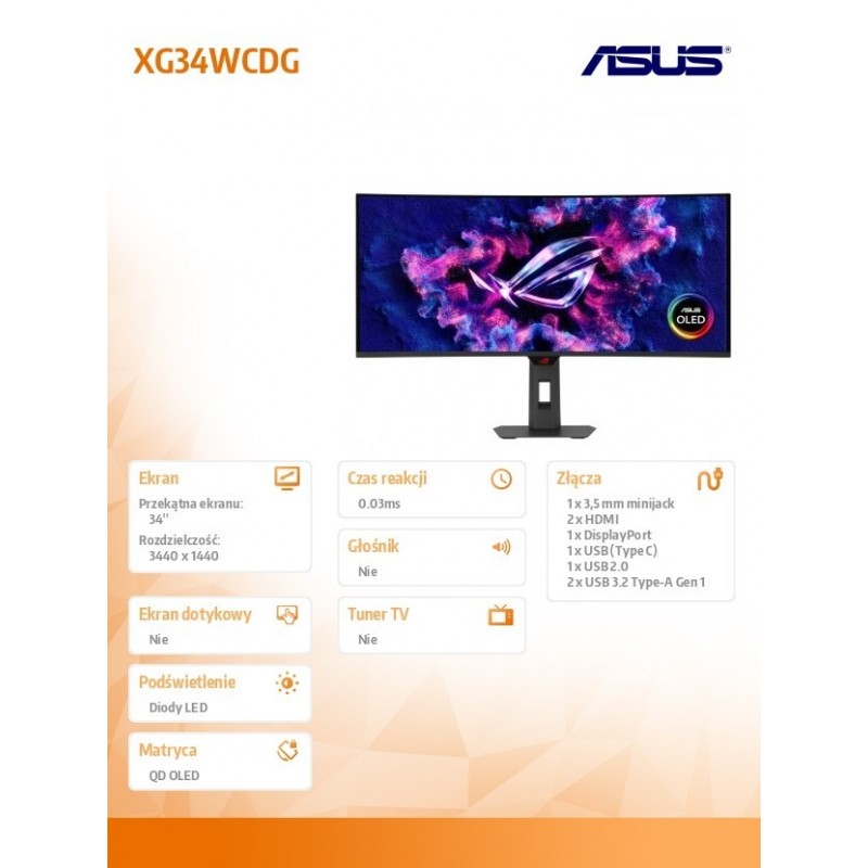 Monitor 34 cale QD-OLED 1800R DP 2HDMI