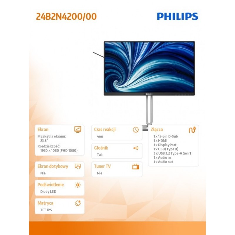 Monitor 24B2N4200 23.8 cala IPS 120Hz HDMI DP VGA Pivot Głośniki Monitor 24B2N4200 23.8 cala IPS 120Hz HDMI DP VGA Pivot Głośniki