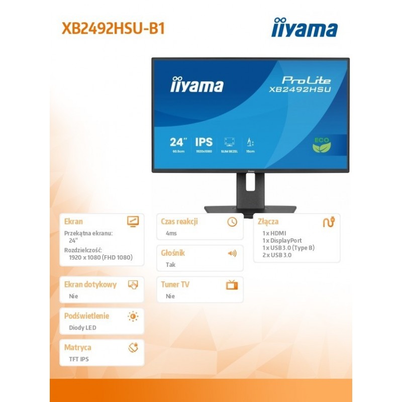 Monitor 24 cali XB2492HSU-B1 IPS,FHD,HDMI,DP,120Hz,300cd,4ms,        cienkie ramki, 1500:1, ErP B, USB HUBx2  Monitor 24 cali XB2492HSU-B1 IPS,FHD,HDMI,DP,120Hz,300cd,4ms,        cienkie ramki, 1500:1, ErP B, USB HUBx2