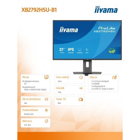 Monitor 27 cali XB2792HSU-B1 IPS,FHD,HDMI,DP,120Hz,350cd,4ms, cienkie ramki, 1500:1, ErP B, USB HUBx2 Monitor 27 cali XB2792HSU-B1 IPS,FHD,HDMI,DP,120Hz,350cd,4ms, cienkie ramki, 1500:1, ErP B, USB HUBx2