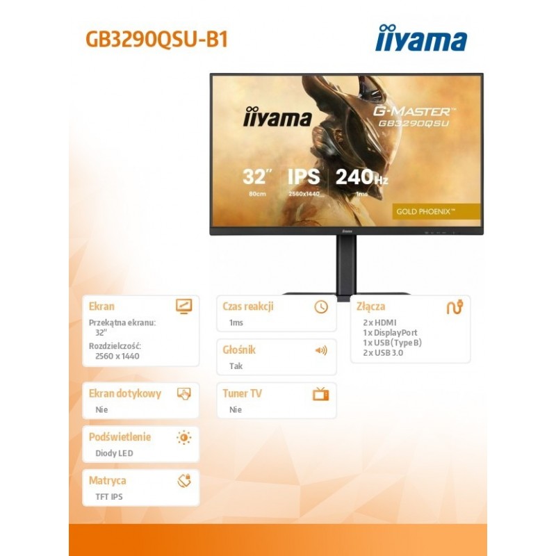 Monitor 32 cale GB3290QSU-B1 1ms,IPS,240Hz,2xHDMI,DP,400cd,1000:1, USB HUBx4, 2x2W, HAS, Monitor 32 cale GB3290QSU-B1 1ms,IPS,240Hz,2xHDMI,DP,400cd,1000:1, USB HUBx4, 2x2W, HAS,