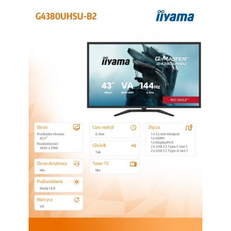 Monitor G-Master 42.5 cala G4380UHSU-B2 4K,VA,2xHDMI,2xDP,0,3ms,144Hz,550cd, 4000:1, USB HUBx4, 2x7W, Monitor G-Master 42.5 cala G4380UHSU-B2 4K,VA,2xHDMI,2xDP,0,3ms,144Hz,550cd, 4000:1, USB HUBx4, 2x7W,