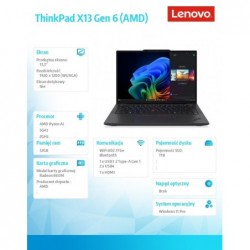 Ultrabook ThinkPad X13 G6 21RM001RPB W11Pro 7 PRO 350/32GB/1TB/INT/13.3 WUXGA/Black/3YRS Premier Support + CO2 Offset Ultrabook ThinkPad X13 G6 21RM001RPB W11Pro 7 PRO 350/32GB/1TB/INT/13.3 WUXGA/Black/3YRS Premier Support + CO2 Offset