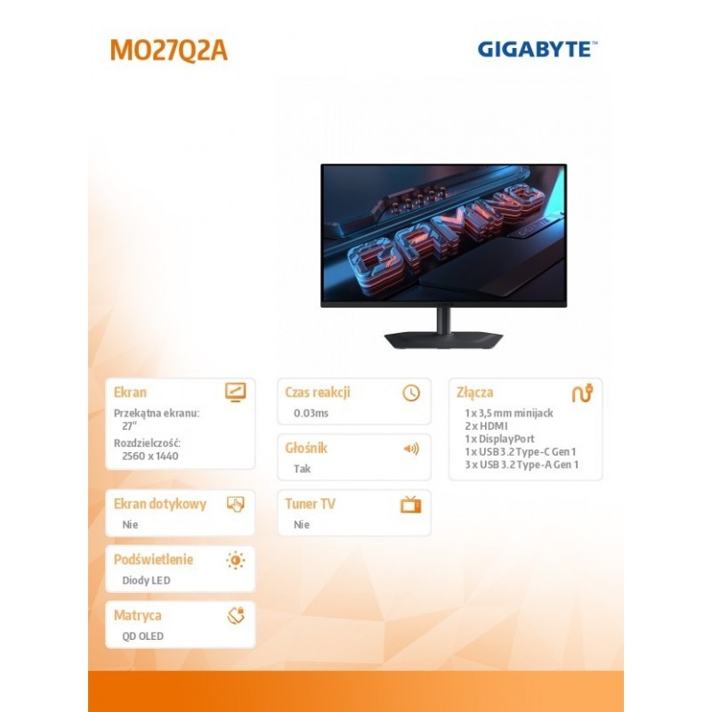 Monitor 27 cali MO27Q2A EK QHD QD-OLED HDMI USB-C 
