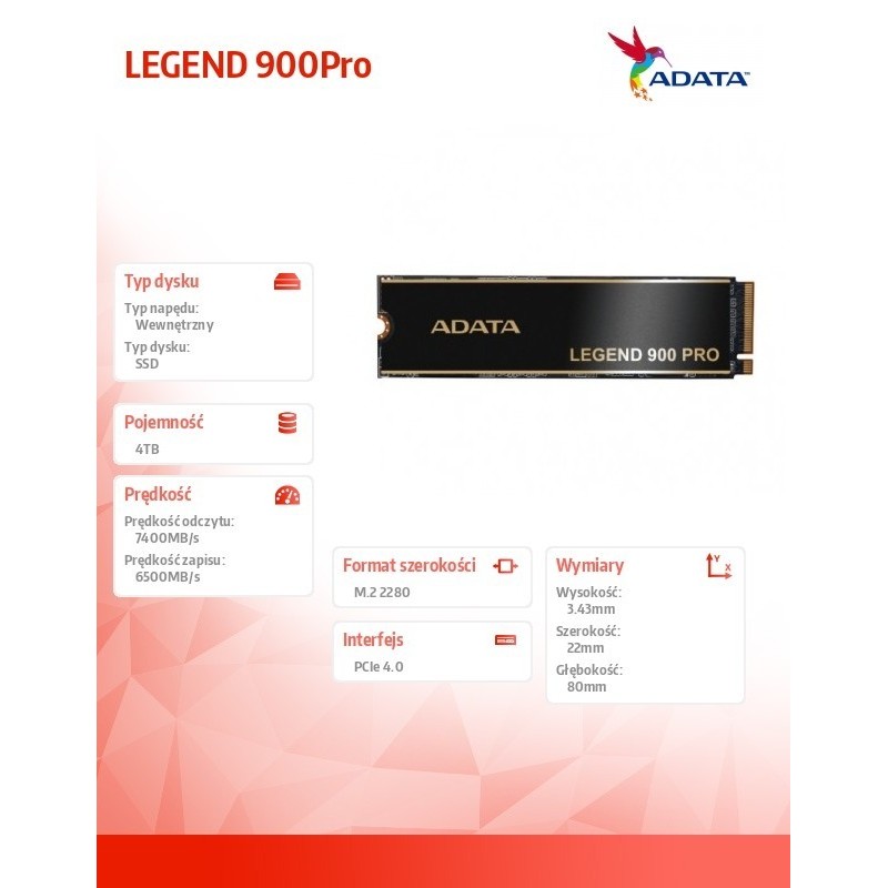 Dysk SSD LEGEND 900Pro 4TB PCIe 4x4 7.4/6.5 GB/s M2 