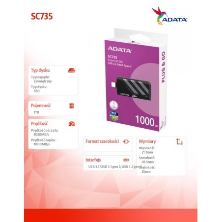 Dysk SSD External SC735 1TB U3.2C 1000/1000MB/s Grey Dysk SSD External SC735 1TB U3.2C 1000/1000MB/s Grey