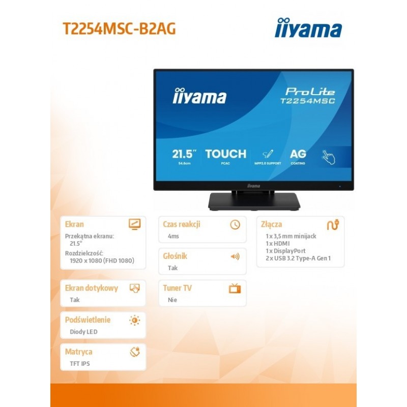 Monitor 24 cale T2254MSC-B2AG  POJ.10PKT.IPS,POWŁOKA AG, 300cd, FHD,  HDMI,DP,2xUSB,7H  Monitor 24 cale T2254MSC-B2AG  POJ.10PKT.IPS,POWŁOKA AG, 300cd, FHD,  HDMI,DP,2xUSB,7H