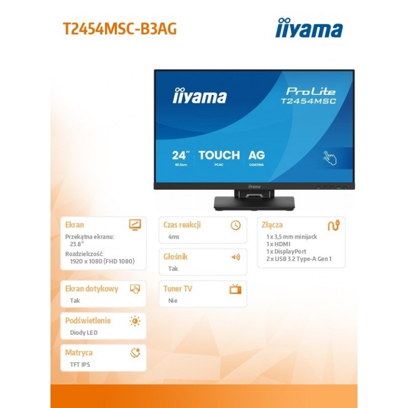 Monitor 24 cale T2454MSC-B3AG 10 PKT. POJ,IPS,HDMI,DP,300cd,FHD,2xUSB,2x2W,  Monitor 24 cale T2454MSC-B3AG 10 PKT. POJ,IPS,HDMI,DP,300cd,FHD,2xUSB,2x2W,