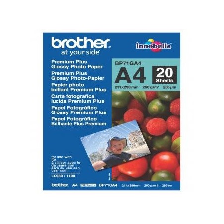 Brother Glossy Photo Paper, BP71GA4, foto papier, połysk, biały, A4, 260 g/m2, 20 szt., atrament Brother Glossy Photo Paper, BP71GA4, foto papier, połysk, biały, A4, 260 g/m2, 20 szt., atrament
