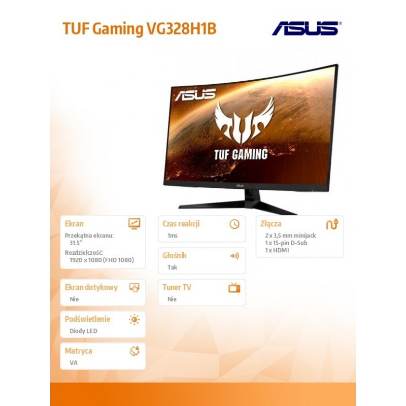 Monitor 31.5 cala VG328H1B 1500R 165Hz HDMI DSUB Głośnik Monitor 31.5 cala VG328H1B 1500R 165Hz HDMI DSUB Głośnik
