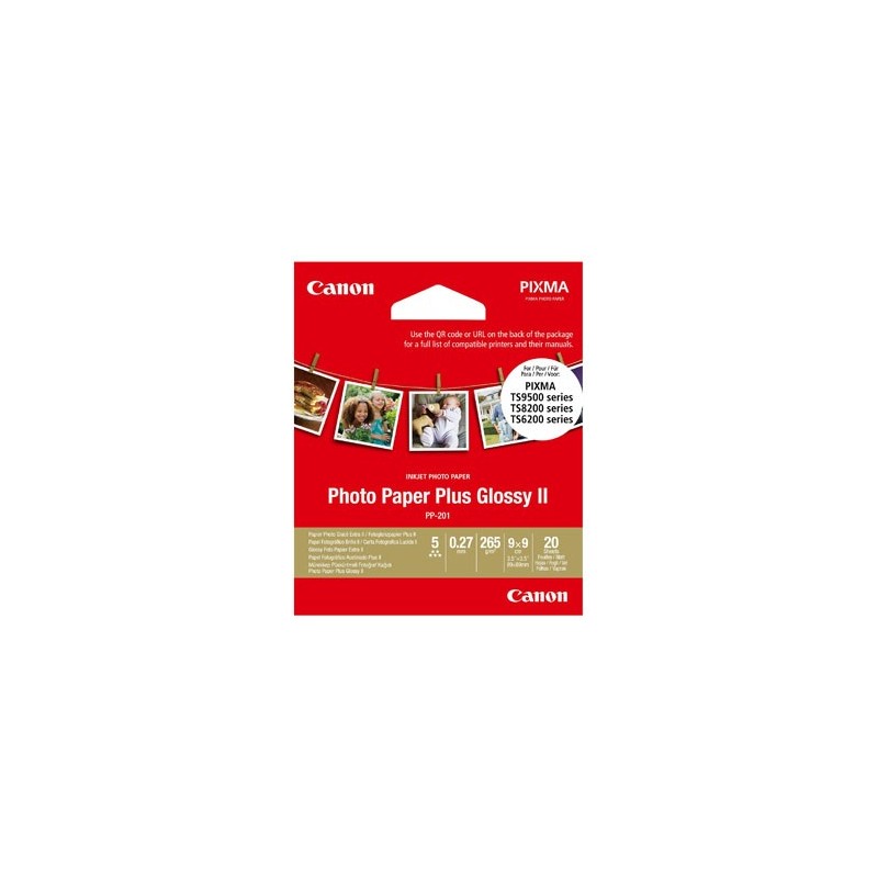 Canon Photo Paper Plus II, PP-201, foto papier, połysk, kwadratowy typ 2311B070, biały, PIXMA TS9500, TS8200 a TS6200, 8.89x8.