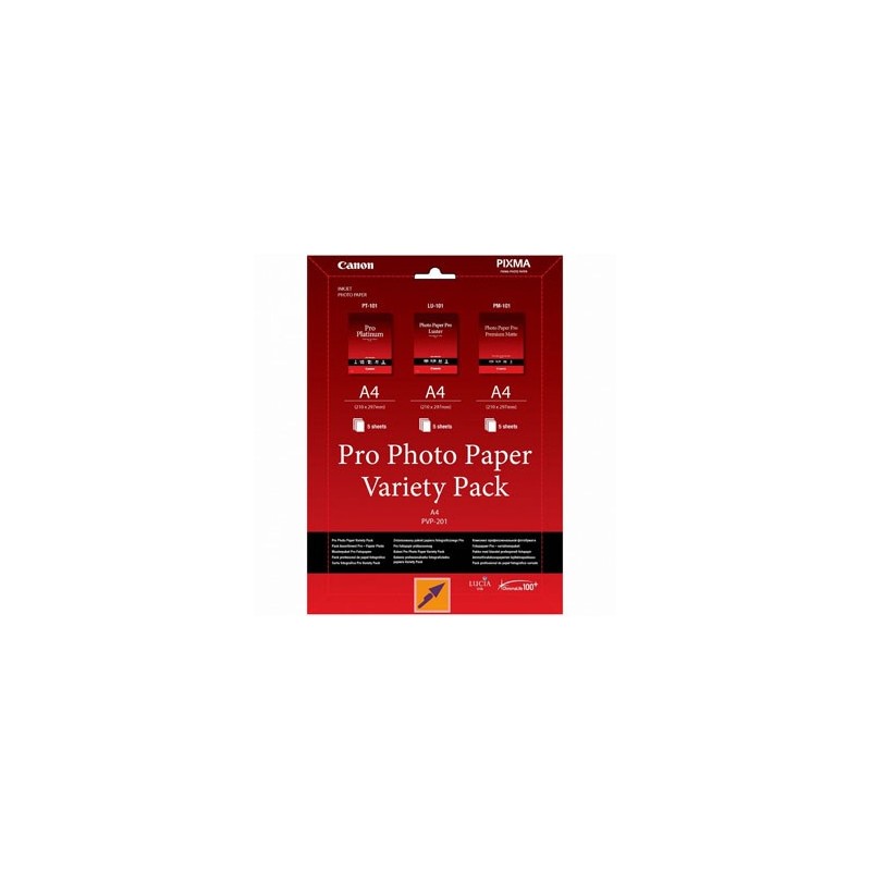 Canon Photo Paper Pro Variety Pack PVP-201, PVP-201, foto papier, 5x matowy PM-101, 5x glossy PT-101, 5x LU-101 typ połysk, 621
