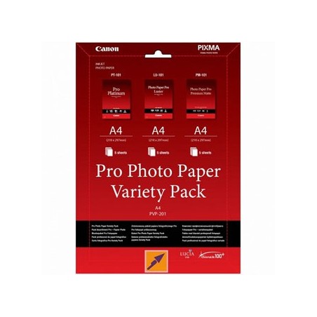 Canon Photo Paper Pro Variety Pack PVP-201, PVP-201, foto papier, 5x matowy PM-101, 5x glossy PT-101, 5x LU-101 typ połysk, 621