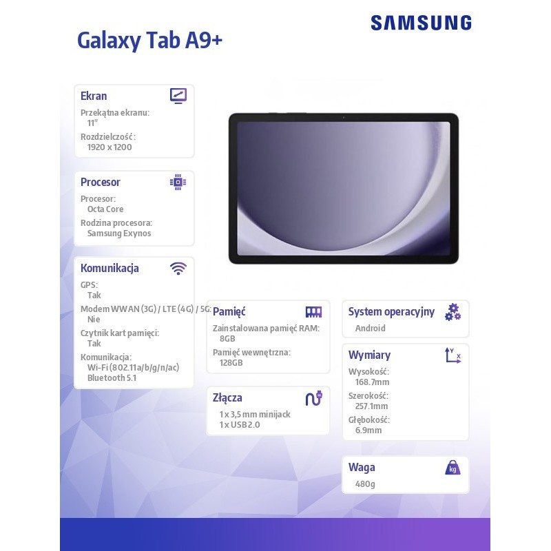 Tablet Galaxy Tab A9+ 11 cali Wifi 8/128GB szary
