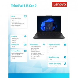 Laptop ThinkPad L16 G2 21SC0024PB W11Pro 7 PRO 250/16GB/512GB/INT/16.0 WUXGA/Black/1YR Premier Support + 3YRS OS + CO2 Offset Laptop ThinkPad L16 G2 21SC0024PB W11Pro 7 PRO 250/16GB/512GB/INT/16.0 WUXGA/Black/1YR Premier Support + 3YRS OS + CO2 Offset