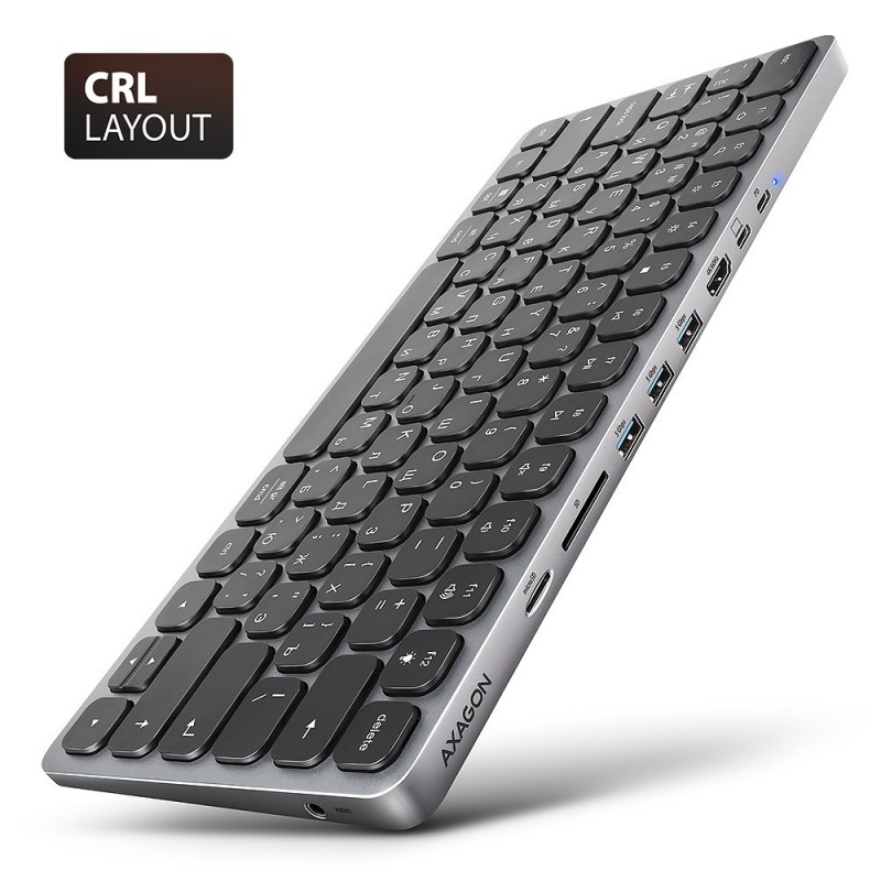 Klawiatura HMC-KB-CRL USB-C 5Gbps z wieloportowy hub 9in1, SD/microSD, 3x USB-A, HDMI 4K/60Hz, PD 100W, Audio, Cyrillic layout, 