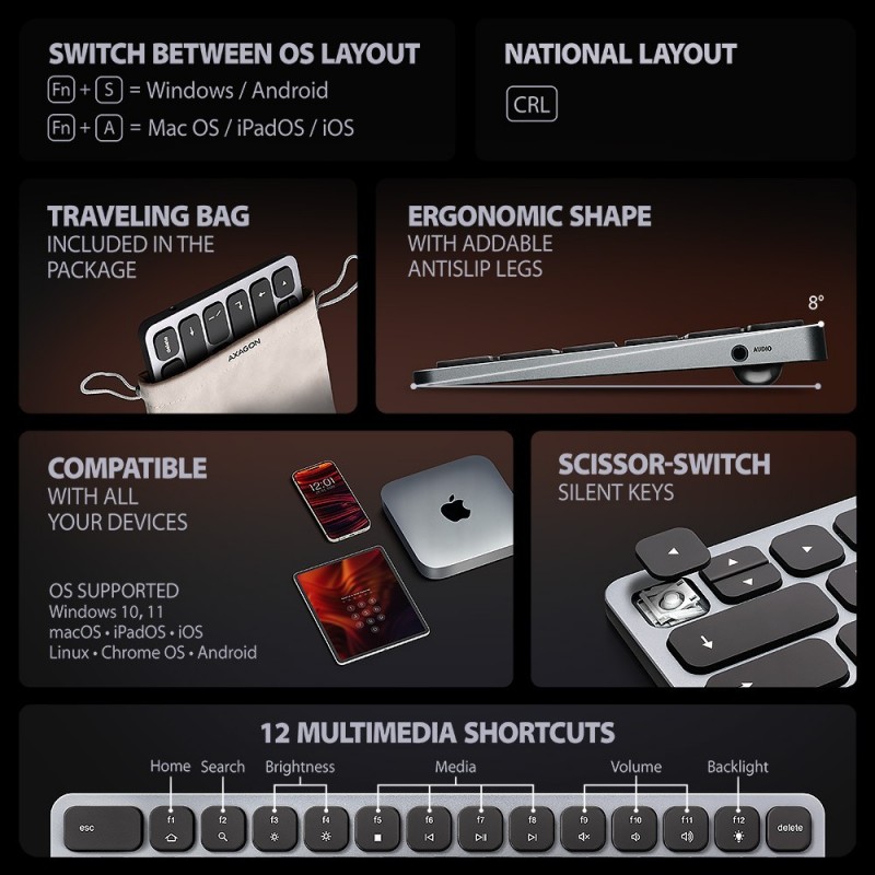 Klawiatura HMC-KB-CRL USB-C 5Gbps z wieloportowy hub 9in1, SD/microSD, 3x USB-A, HDMI 4K/60Hz, PD 100W, Audio, Cyrillic layout, Klawiatura HMC-KB-CRL USB-C 5Gbps z wieloportowy hub 9in1, SD/microSD, 3x USB-A, HDMI 4K/60Hz, PD 100W, Audio, Cyrillic layout,