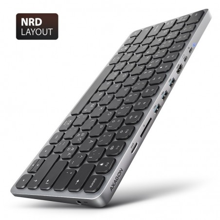 Klawiatura HMC-KB-NRD USB-C 5Gbps z wieloportowy hub 9in1, SD/microSD, 3x USB-A, HDMI 4K/60Hz, PD 100W, Audio, Nordic layout, 60