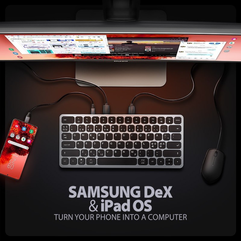 Klawiatura HMC-KB-NRD USB-C 5Gbps z wieloportowy hub 9in1, SD/microSD, 3x USB-A, HDMI 4K/60Hz, PD 100W, Audio, Nordic layout, 60 Klawiatura HMC-KB-NRD USB-C 5Gbps z wieloportowy hub 9in1, SD/microSD, 3x USB-A, HDMI 4K/60Hz, PD 100W, Audio, Nordic layout, 60