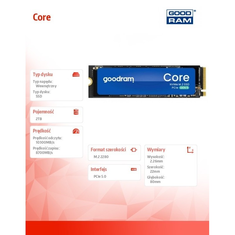 Dysk SSD Core    2TB      Gen5 2280 10300/8700MB/s 