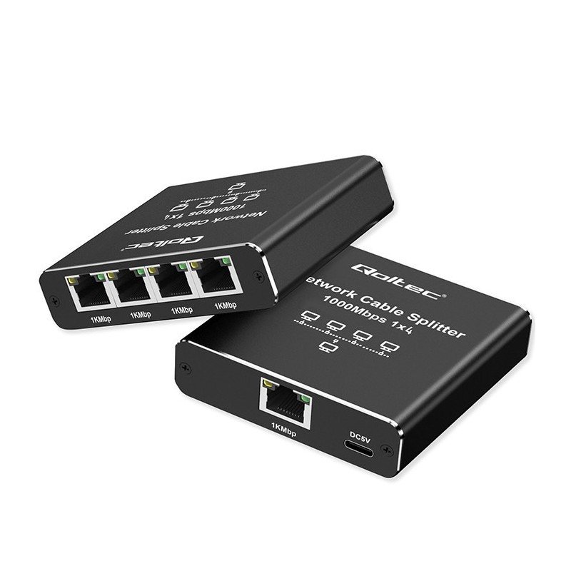 Rozdzielacz splitter Ethernet  mini SWITCH 1x4 RJ45 | 1000Mb/s | USB-C | Aluminium 