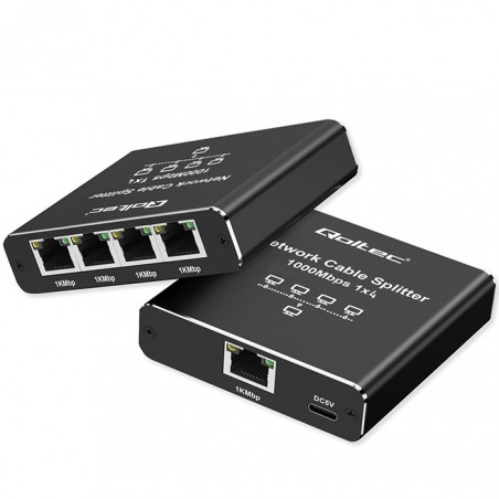 Rozdzielacz splitter Ethernet mini SWITCH 1x4 RJ45 | 1000Mb/s | USB-C | Aluminium Rozdzielacz splitter Ethernet mini SWITCH 1x4 RJ45 | 1000Mb/s | USB-C | Aluminium