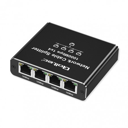 Rozdzielacz splitter Ethernet mini SWITCH 1x4 RJ45 | 1000Mb/s | USB-C | Aluminium Rozdzielacz splitter Ethernet mini SWITCH 1x4 RJ45 | 1000Mb/s | USB-C | Aluminium