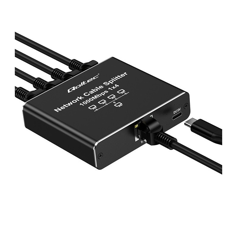 Rozdzielacz splitter Ethernet  mini SWITCH 1x4 RJ45 | 1000Mb/s | USB-C | Aluminium 