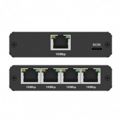 Rozdzielacz splitter Ethernet mini SWITCH 1x4 RJ45 | 1000Mb/s | USB-C | Aluminium Rozdzielacz splitter Ethernet mini SWITCH 1x4 RJ45 | 1000Mb/s | USB-C | Aluminium
