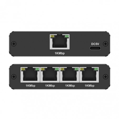 Rozdzielacz splitter Ethernet mini SWITCH 1x4 RJ45 | 1000Mb/s | USB-C | Aluminium Rozdzielacz splitter Ethernet mini SWITCH 1x4 RJ45 | 1000Mb/s | USB-C | Aluminium