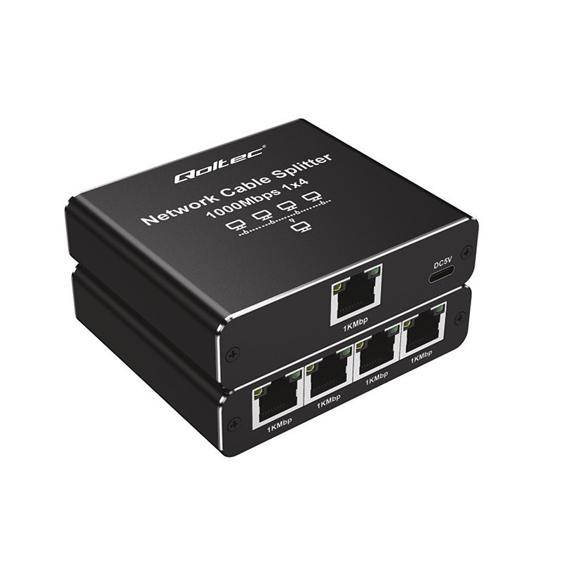 Rozdzielacz splitter Ethernet  mini SWITCH 1x4 RJ45 | 1000Mb/s | USB-C | Aluminium 